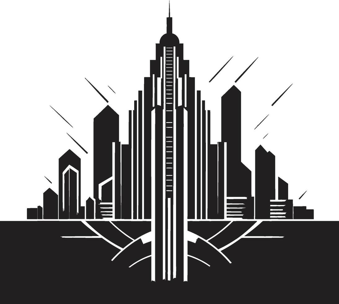 Silent Structures Minimalistic Black Cityscape Mystic Urban Atmosphere Intriguing Graphic vector