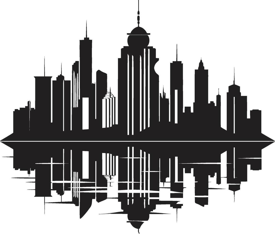 Midnight Monochrome Majesty Elegant Cityscape Ink Architectural Angles Contemporary vector