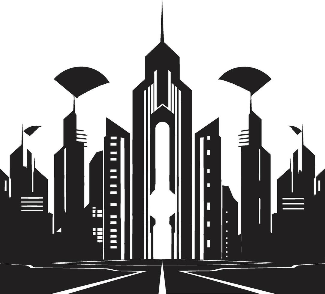 Ink Architectural Affinity Contemporary Shadowed Skylines Chic Black Cityscape Graphic vector