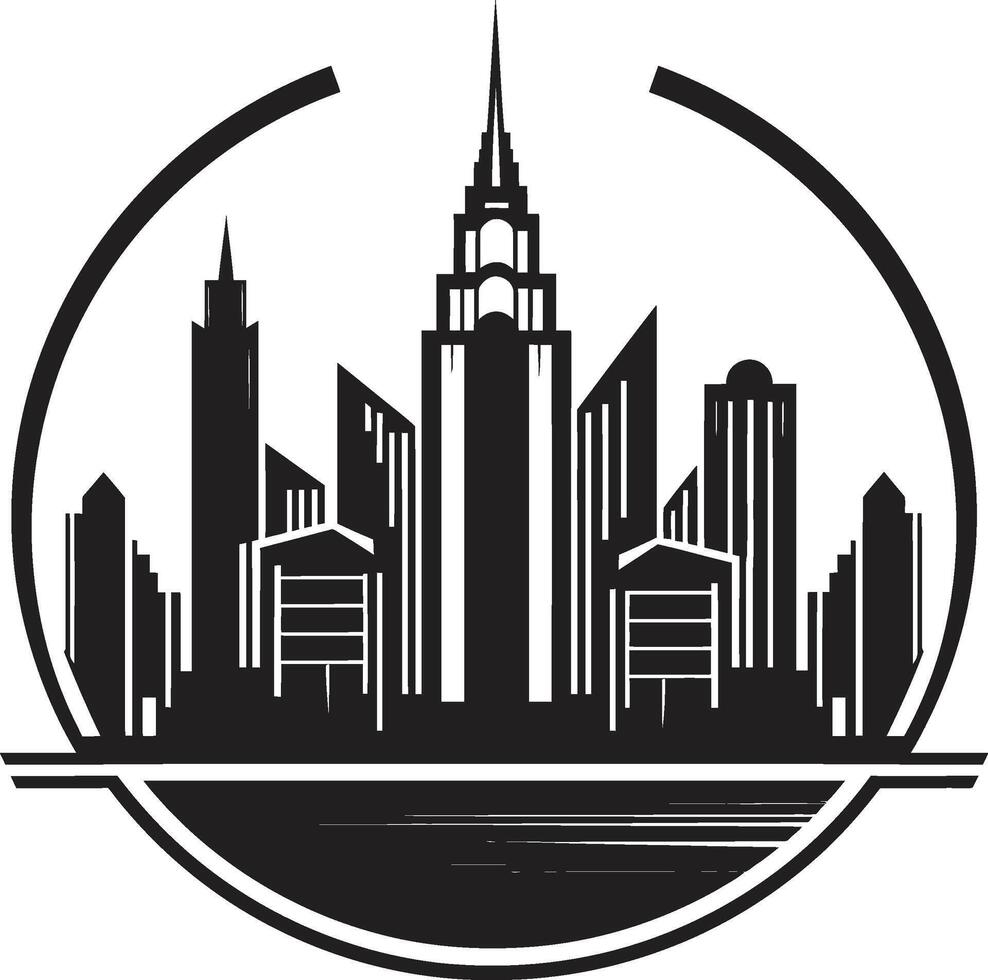 Silent Monoliths Minimalistic Black Ink Urban Elegance Contemporary Cityscape vector