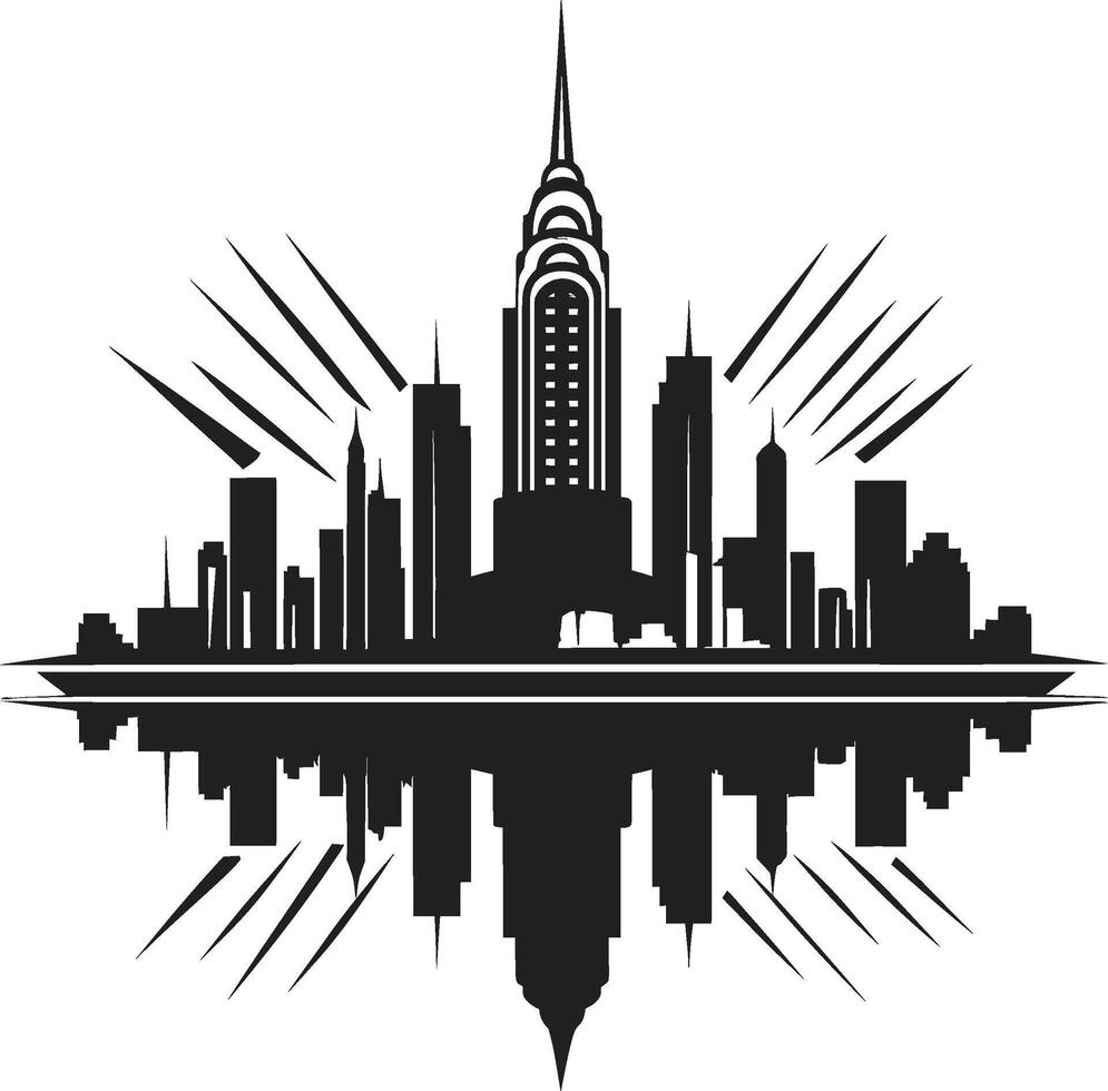 Ink Architectural Aura Contemporary Shadowed Structures Chic Black City Art Deco vector