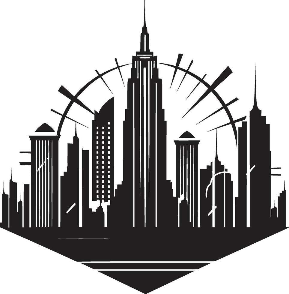 Mystic Urban Mirage Intriguing City Art Deco Ebony Elements Refined Black Symbol vector