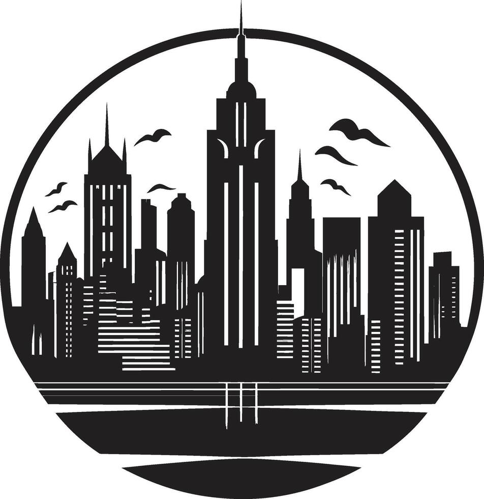 Ink Architectural Artistry Contemporary Shadowed Skylines Chic Black Cityscape Element vector