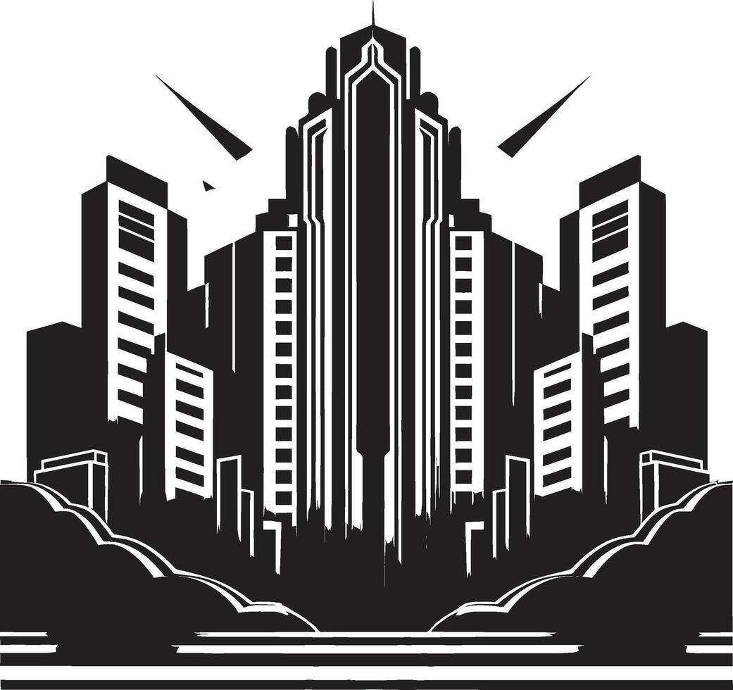 Ink Architectural Angles Contemporary Black Shadowed Skylines Chic Black Cityscape Graphic vector