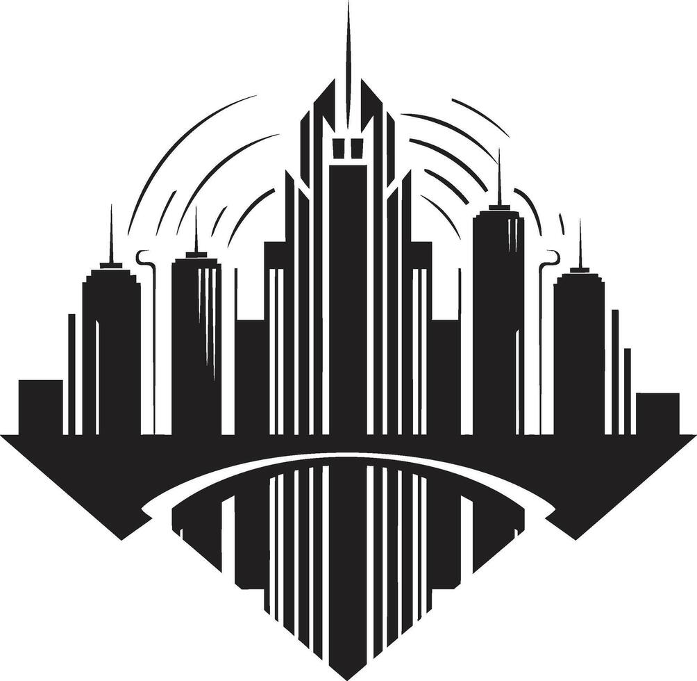 Silent Structures Minimalistic Black Cityscape Mystic Urban Atmosphere Intriguing Graphic vector