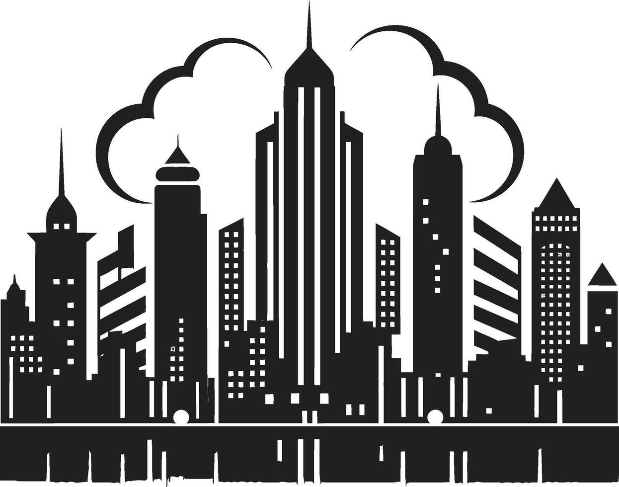 Silent Structures Minimalistic Black Cityscape Graphic Mystic Urban Mirage Intriguing Cityscape Graphic vector