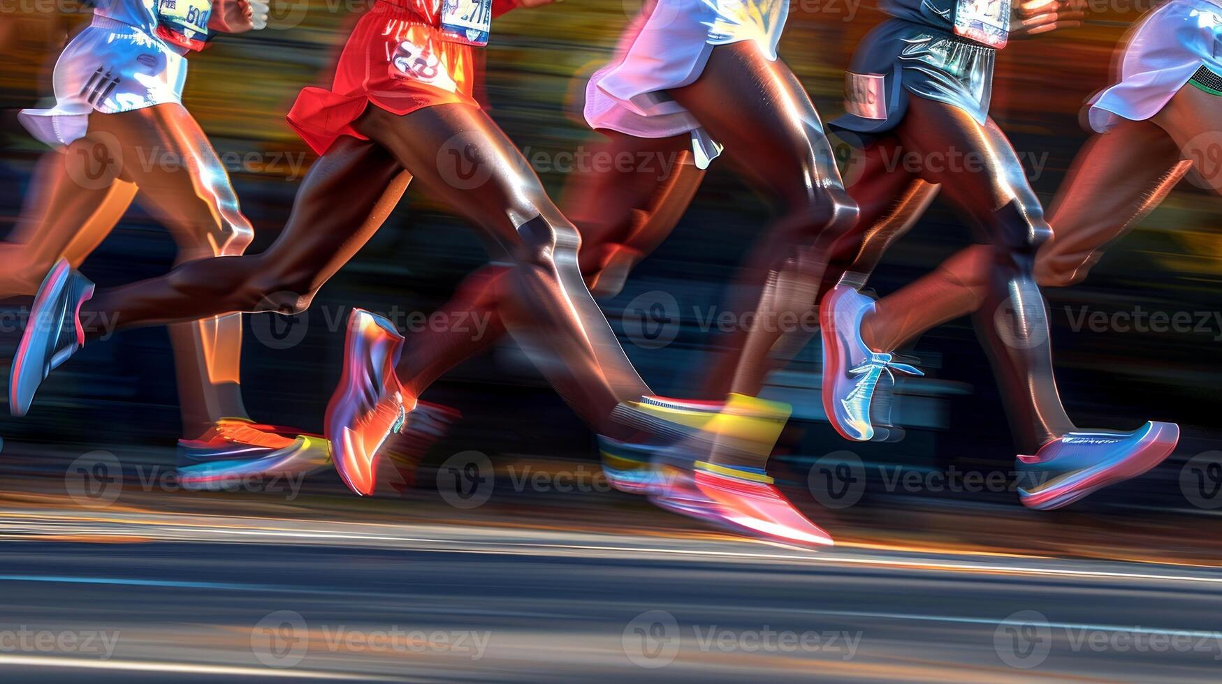 Runners competing in a marathon race. Athletes participating in a long-distance race. Concept of endurance, competition, athleticism, and teamwork photo
