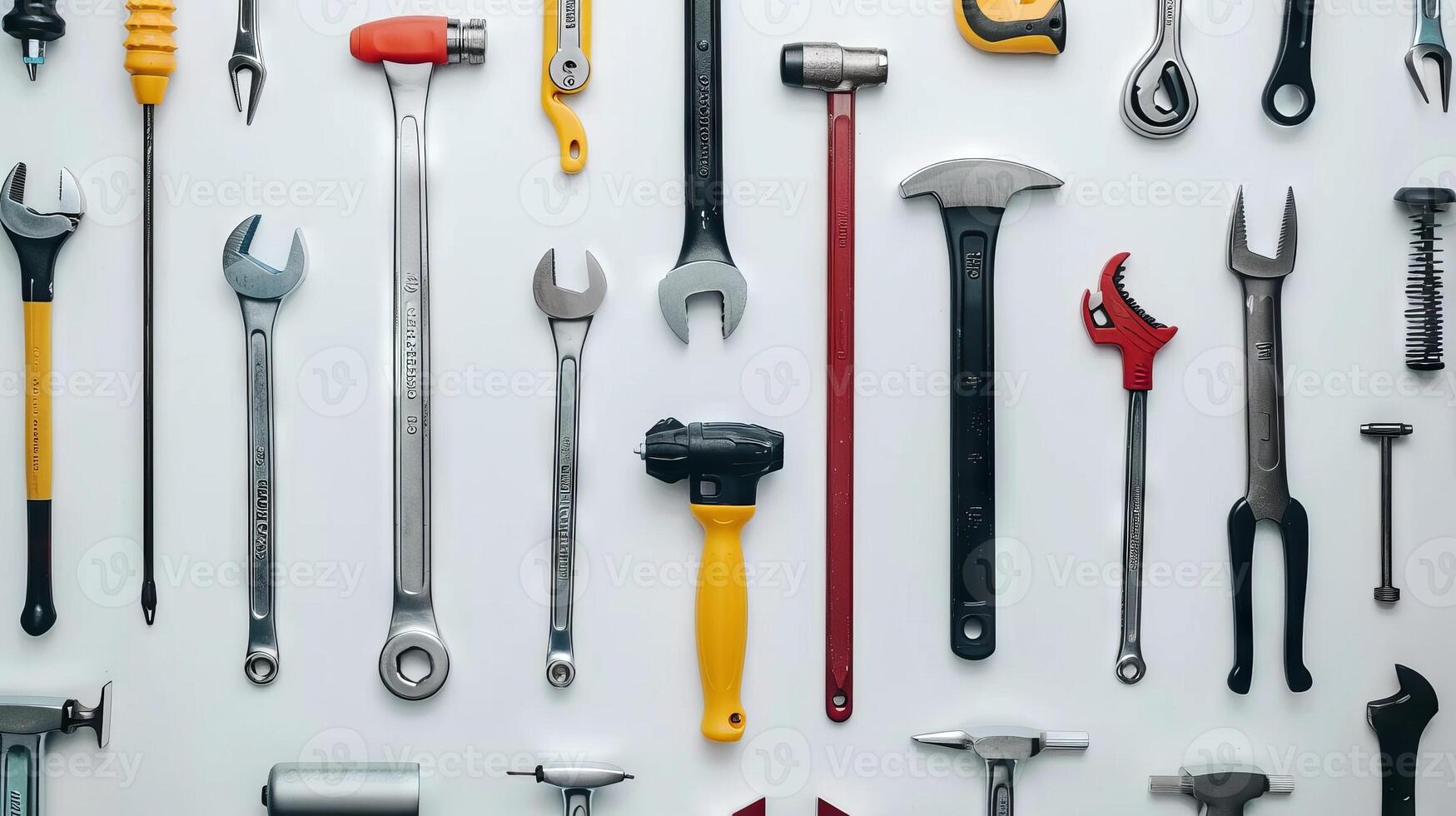 Various tools and wrenches arranged on a white background. Concept of tools, hardware, repair, construction photo