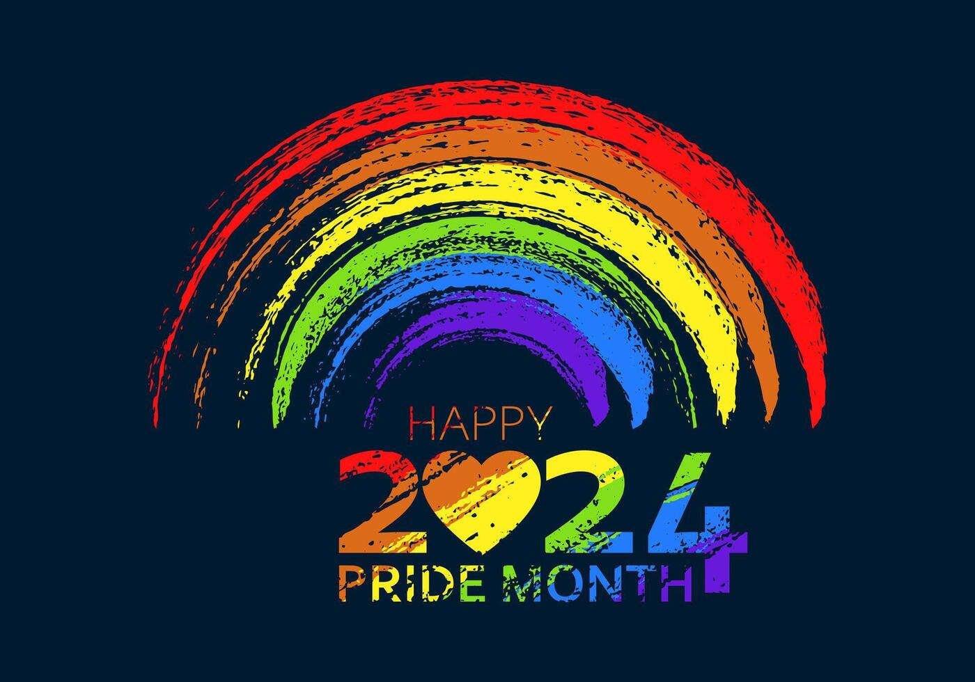 Happy Pride Month Horizontal Banner with Rainbow and Pride Colors Flag on Dark Background vector