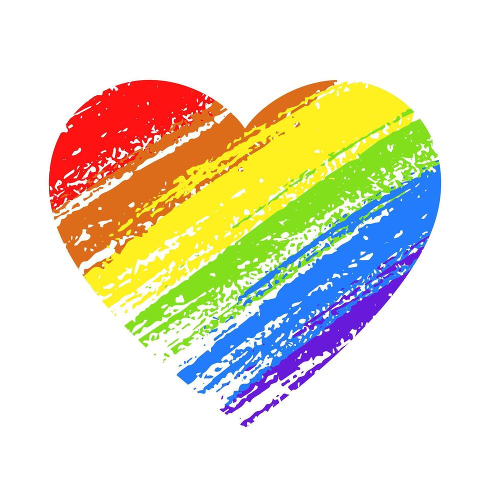 Grunge Watercolor Imitation Lines in Rainbow Colors. LGBT Heart with Splashes vector