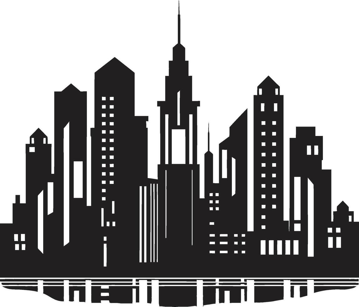 Midnight Monochrome Majesty Elegant Black Cityscape Ink Architectural Artistry Contemporary Symbol vector