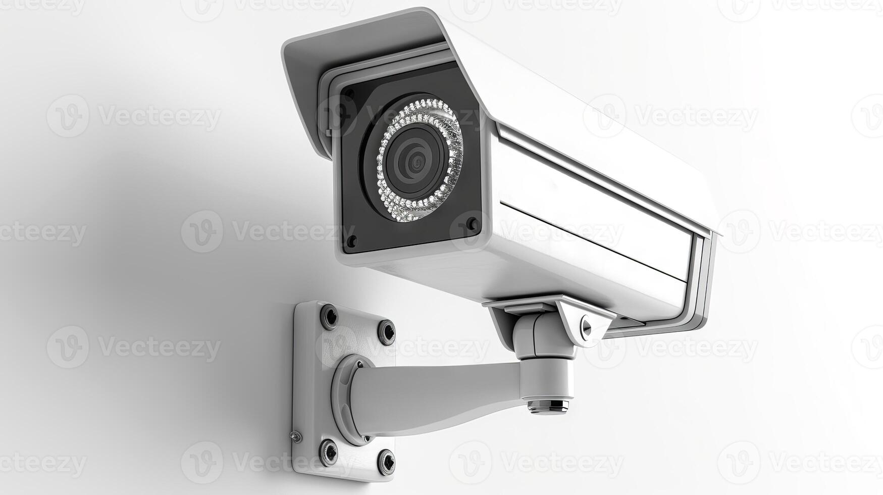Modern surveillance camera on a white background. Security device concept for monitoring, public safety, and crime prevention. Close-up view of advanced technology. Isolated on white photo