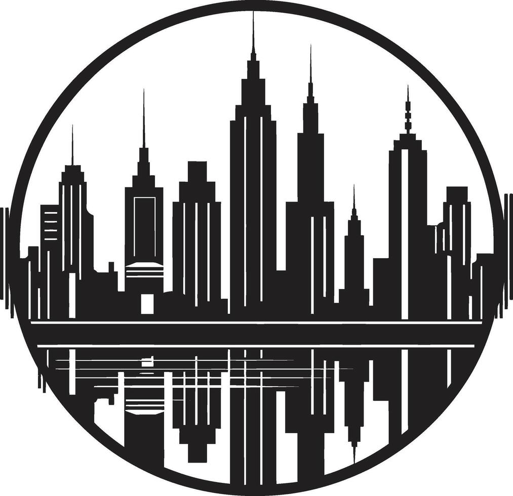 Mystic Modern Marvels Intriguing Cityscape Graphic Ebony Elevation Refined Black City Art Deco vector