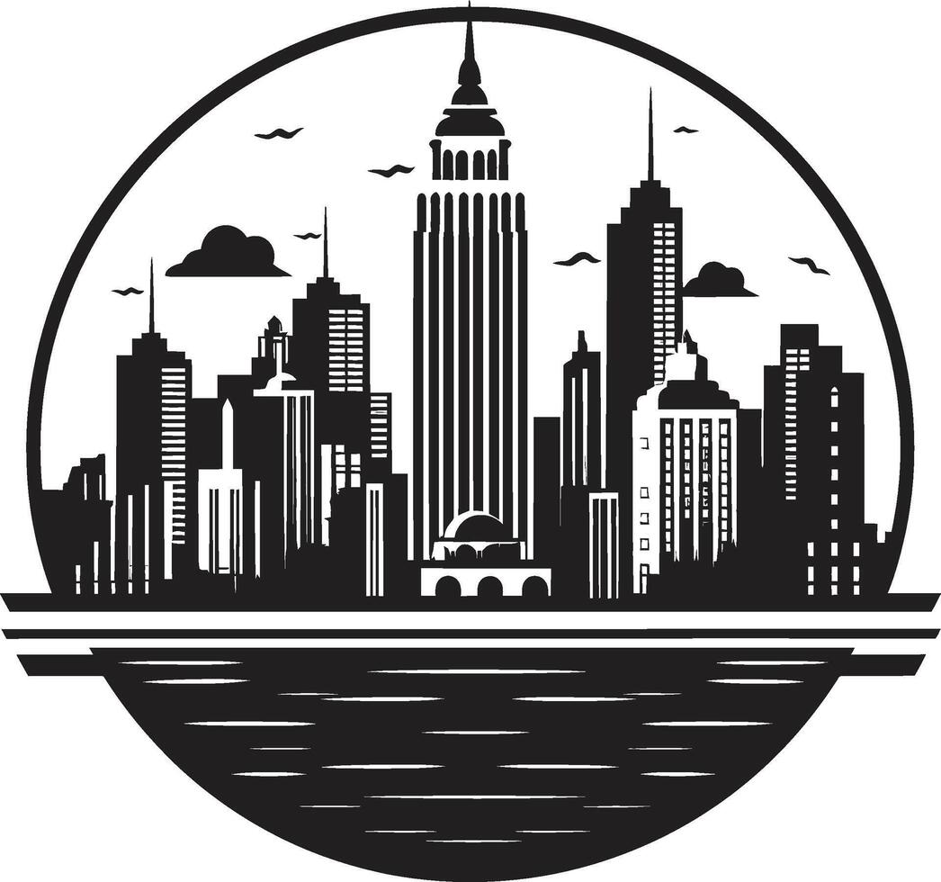 Ink Skyline Symphony Modern City Art Deco Shadowed Skylines Chic Black Cityscape Element vector
