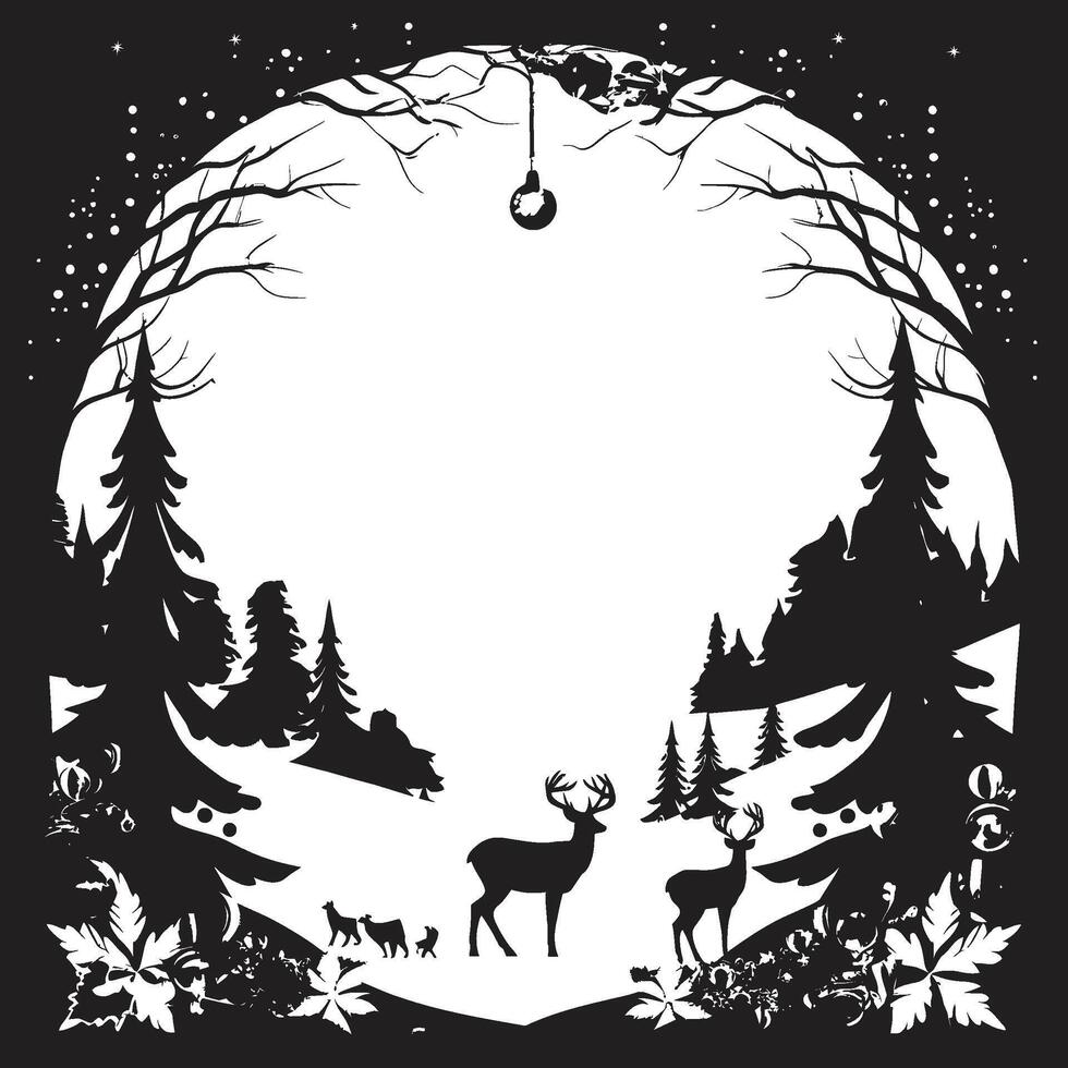 Silent Night Snowfall Serenity Minimalistic Christmas Card Mystic Moonlit Memories Intriguing Black Christmas Card Graphic vector