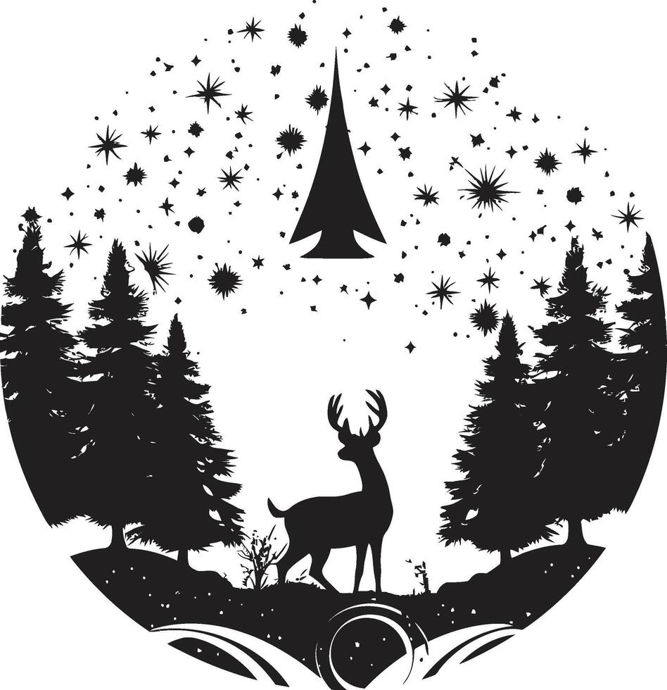 Silent Night Snowy Stillness Minimalistic Christmas Card Mystic Moonlight Mistletoe Intriguing Black Christmas Card vector