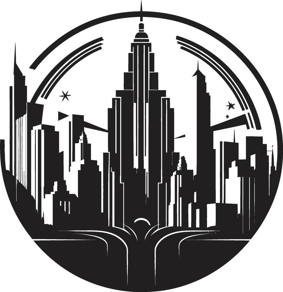 Ink Infinite Impressions Contemporary Cityscape Shadowed Skyscrapers Chic Black vector