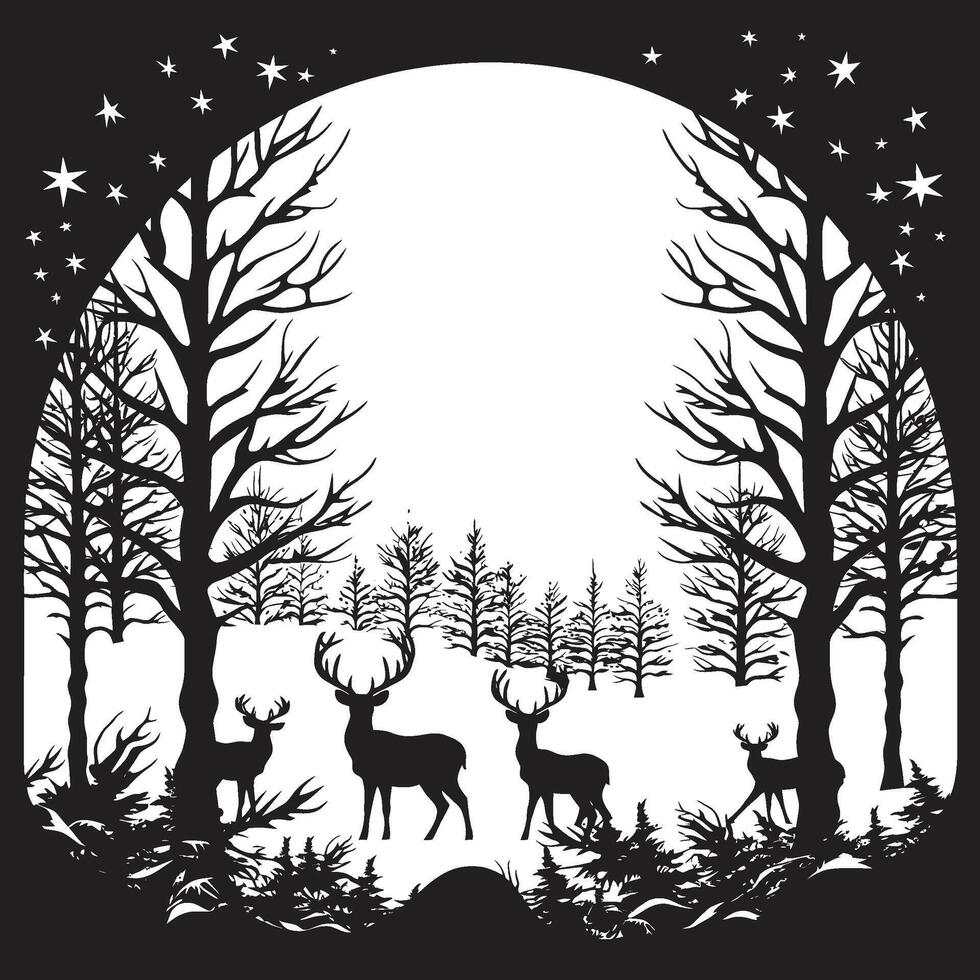 Silent Night Snowy Serenade Minimalistic Card Illustration Mystic Moonlight Manger Intriguing Black Christmas Card vector