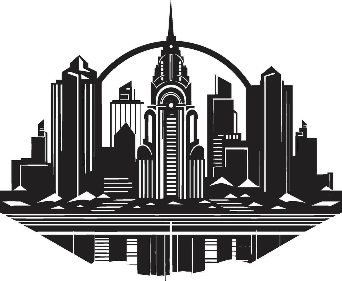 Chic Urban Utopia Modern Black Graphic Noir Skyline Serenity Stylish Abstract Cityscape vector