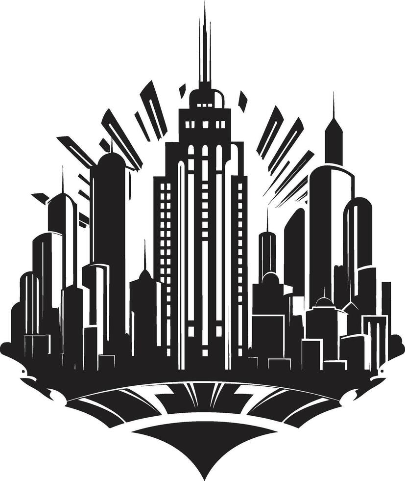 Midnight Modernism Elegant Black Art Deco Ink Infinite Impressions Contemporary Cityscape vector