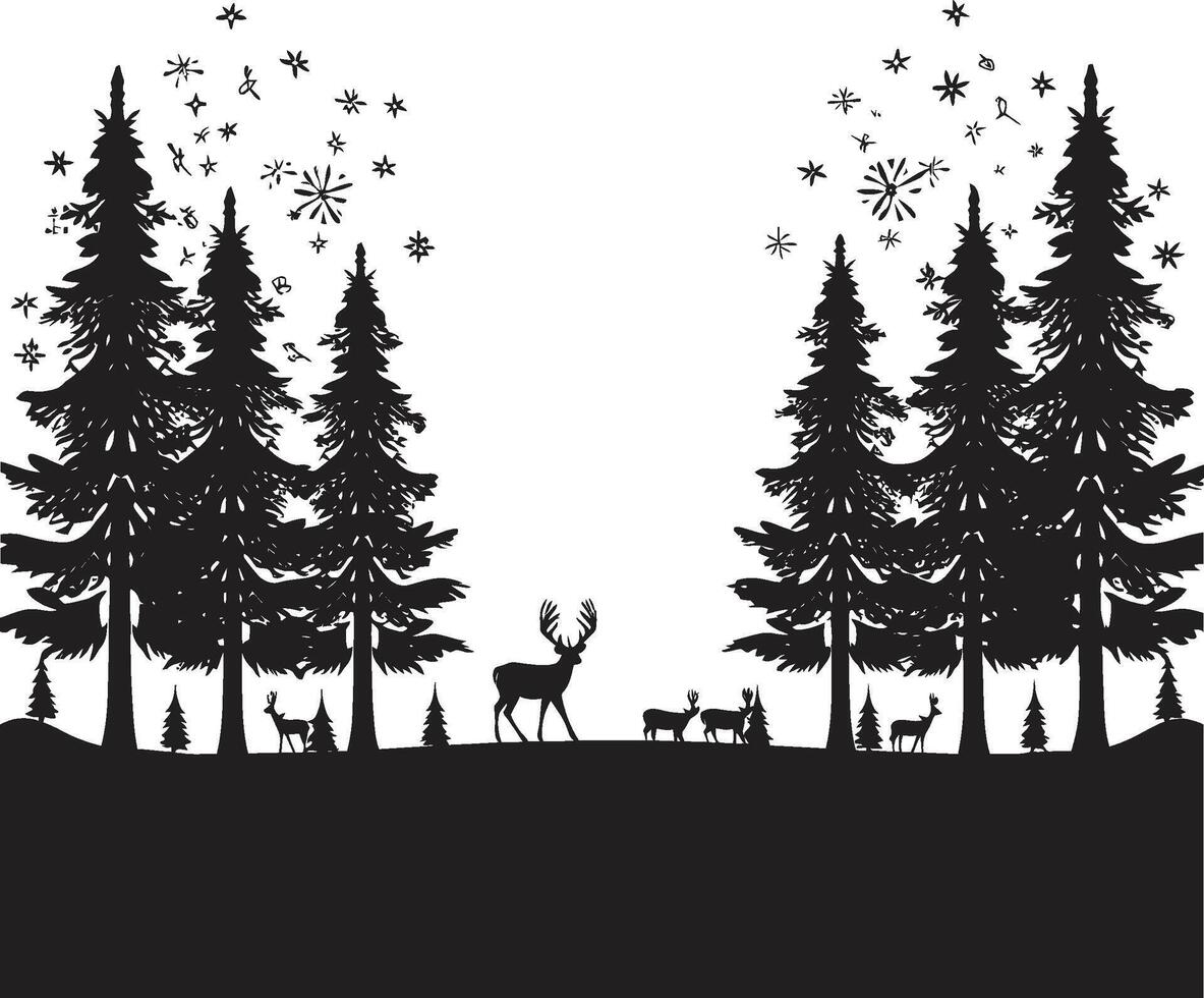 Ebony Evergreen Elegance Refined Christmas Card Graphic Chic Frosty Flakes Modern Christmas Card Element vector