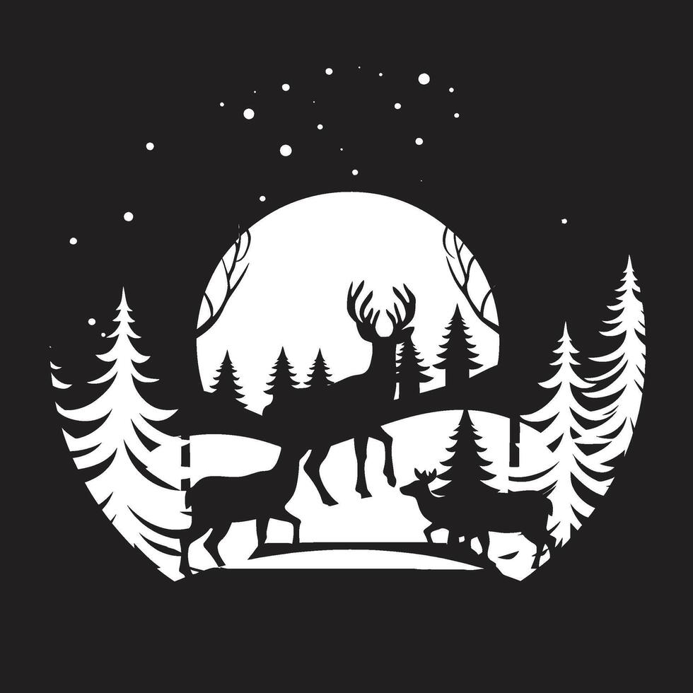 Silent Night Snowfall Minimalistic Card Mystic Midnight Wishes Intriguing Black Christmas Card vector