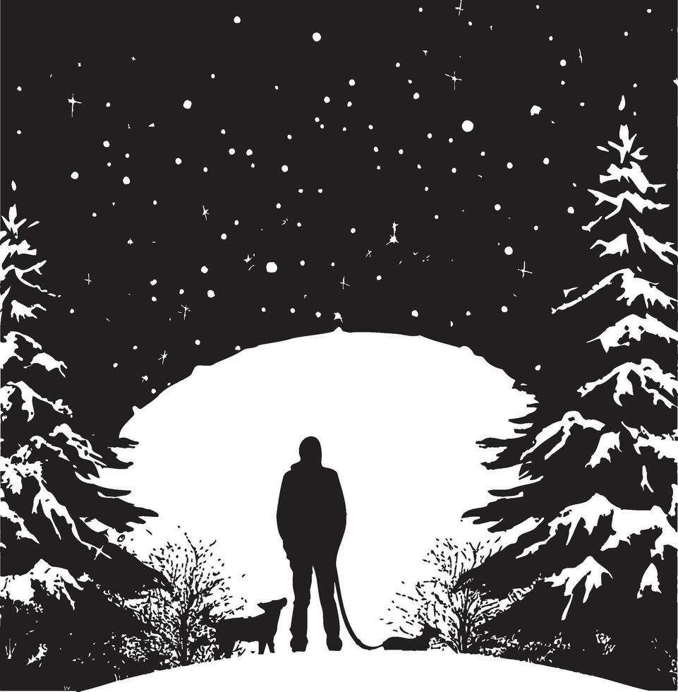 Noir Nighttime Noel Stylish Abstract Christmas Card Symbol Midnight Merry Mistletoe Elegant Card Illustration vector