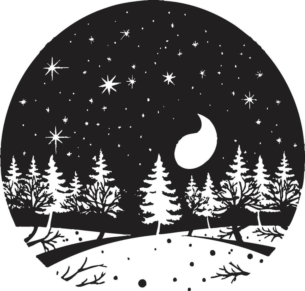 Silent Night Snowfall Minimalistic Card Mystic Midnight Wishes Intriguing Black Christmas Card vector