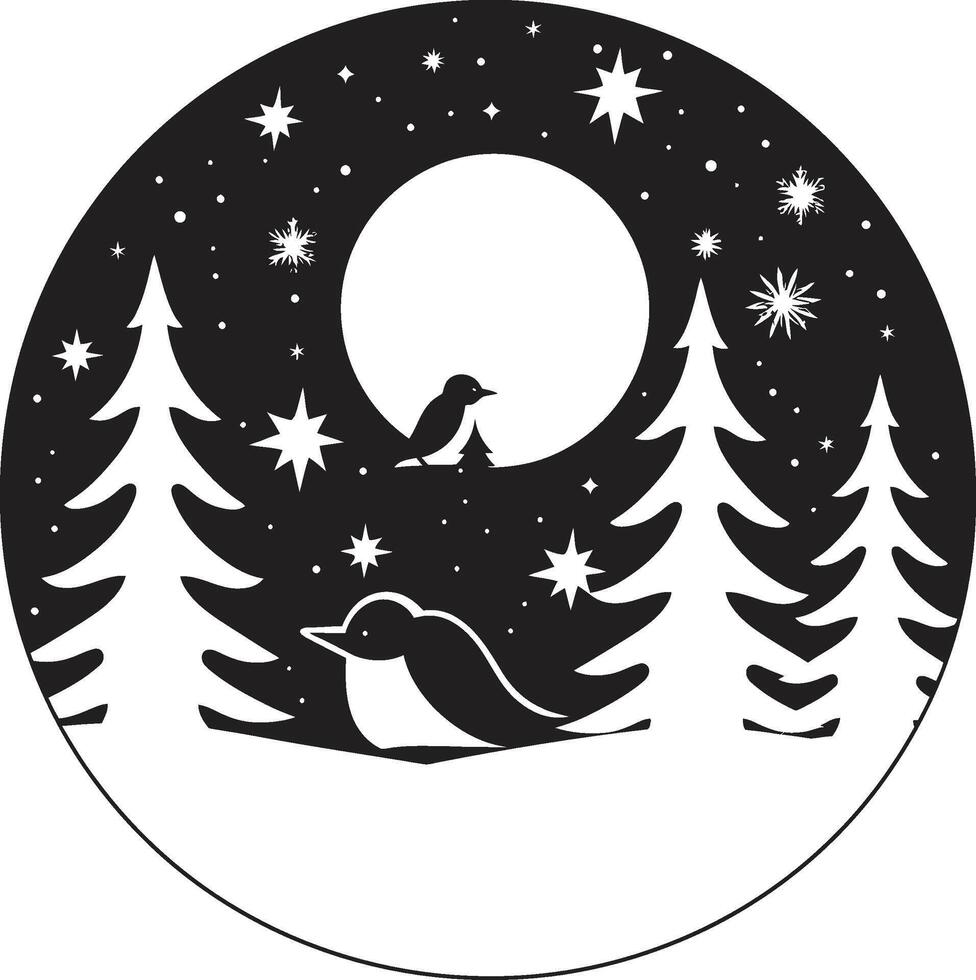 Ink Illuminated Snowflakes Contemporary Black Christmas Card Shadowed Santas Workshop Chic Christmas Card Art vector