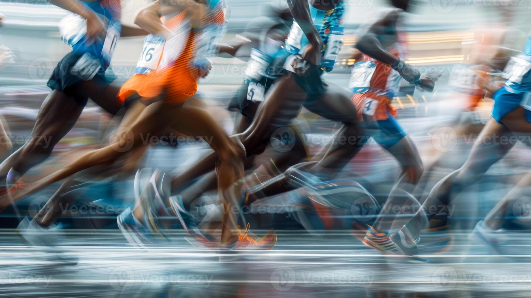 African American Runners competing in a marathon race. Athletes participating in a long-distance race. Concept of endurance, competition, athleticism, and teamwork photo