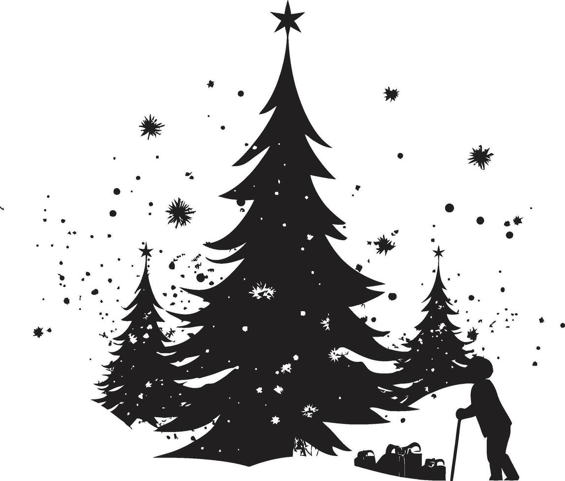 Silent Night Snowfall Serenity Minimalistic Christmas Card Mystic Merry Memories Intriguing Black Christmas Card Graphic vector