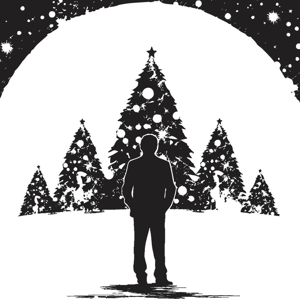 Mystic Moonlit Memories Intriguing Christmas Card Element Ebony Enigmatic Eve Refined Black Christmas Card Illustration vector