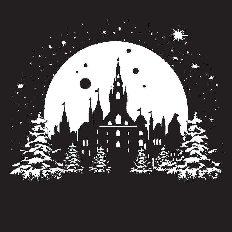 Silent Night Noir Minimalistic Black Christmas Card Mystic Merry Christmas Intriguing Card Art vector
