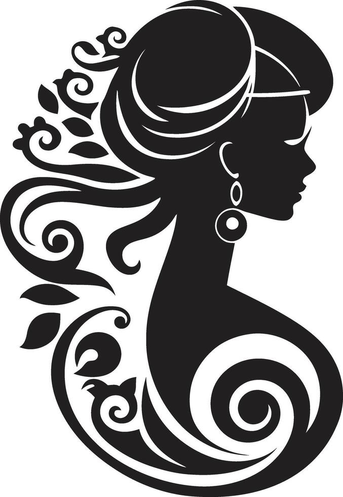 Shadowed Whispers Black Floral Woman Graphic Midnight Reverie Floral Face ic vector