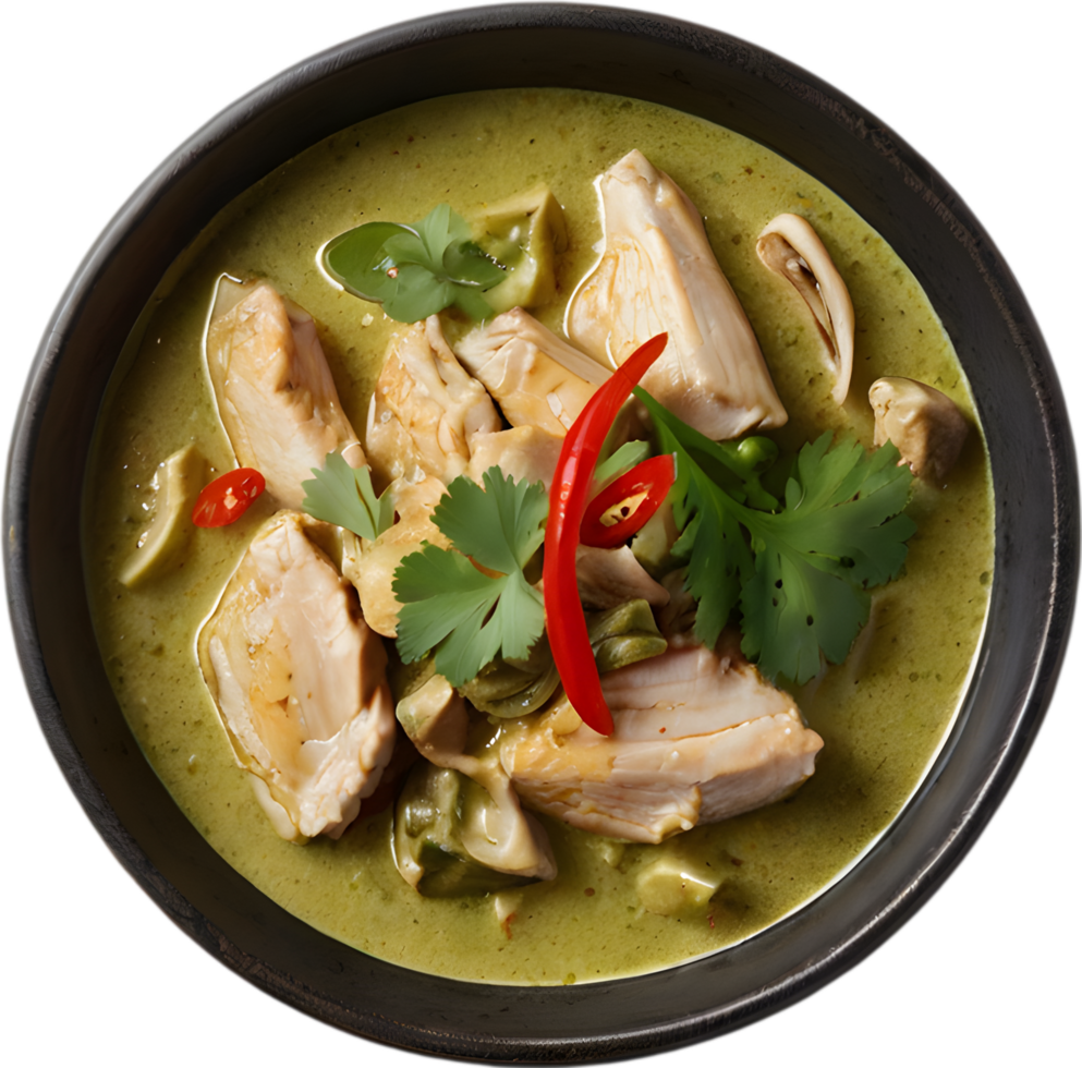Experience the rich, creamy, and spicy flavors of Gaeng Keow Wan Gai. AI-generated. png