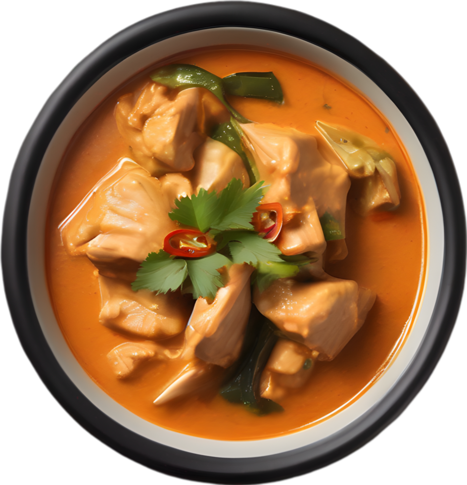 Gaeng Daeng, a flavorful Thai chicken curry with coconut milk base. AI-generated. png
