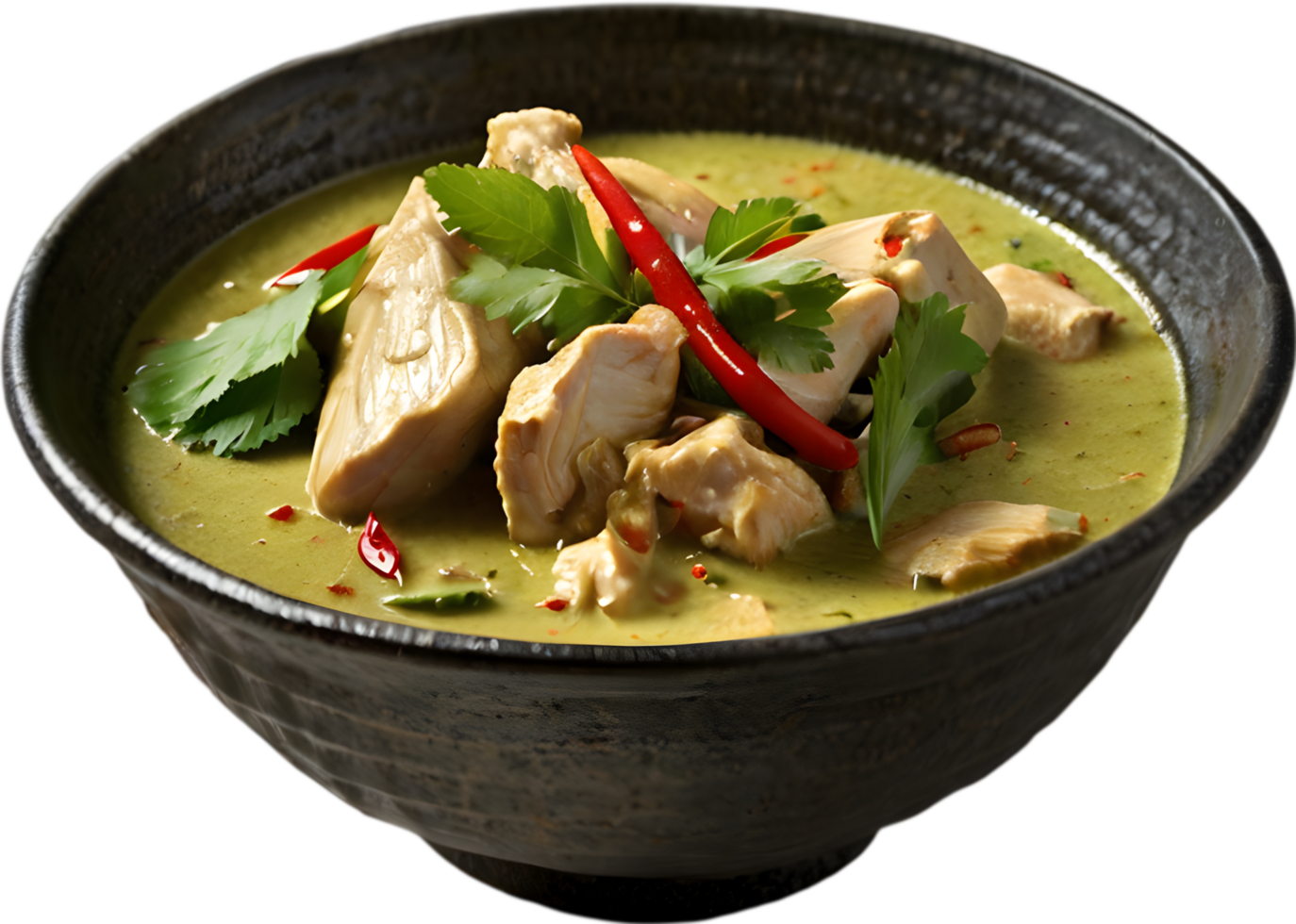 Experience the rich, creamy, and spicy flavors of Gaeng Keow Wan Gai. AI-generated. png