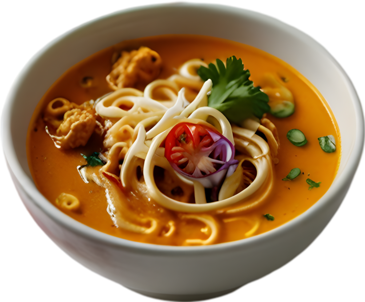 Khao Soi, a flavorful Thai curry noodle soup. AI-generated. png