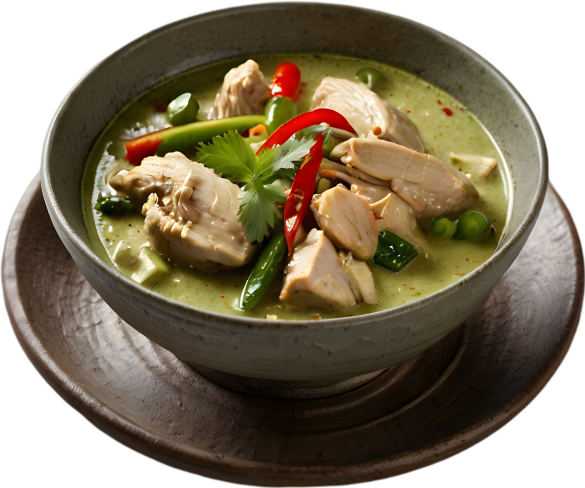 Experience the rich, creamy, and spicy flavors of Gaeng Keow Wan Gai. AI-generated. png
