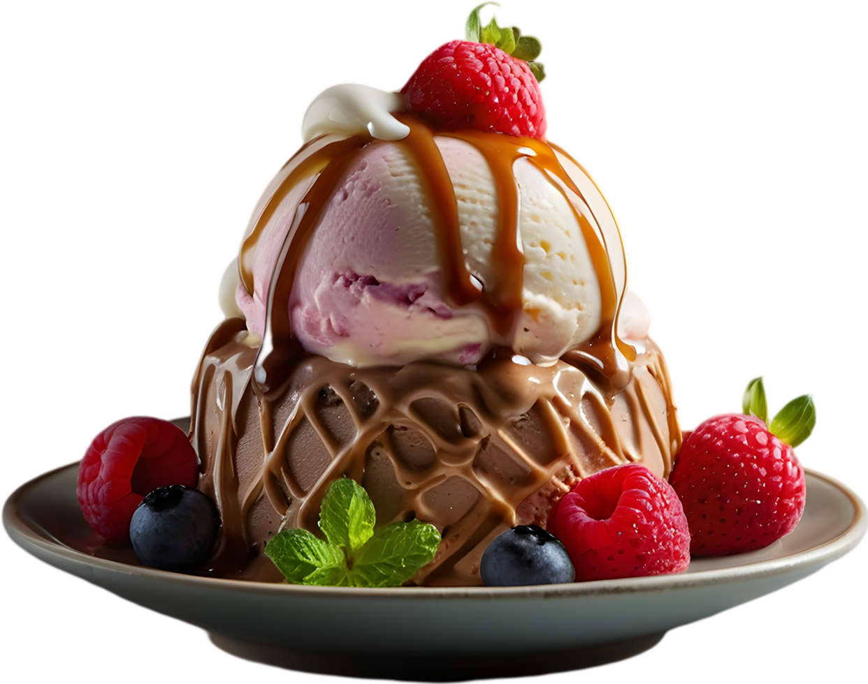 Indulge in creamy, delicious ice cream for a heavenly experience. AI-generated. png