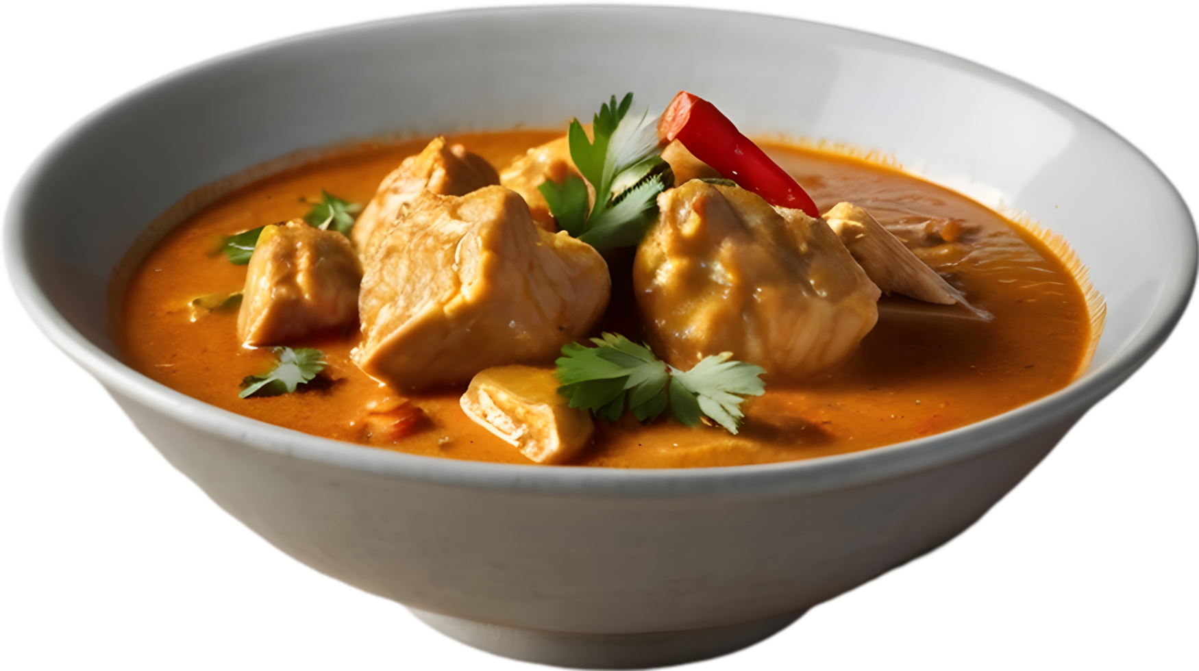 Gaeng Daeng, a flavorful Thai chicken curry with coconut milk base. AI-generated. png