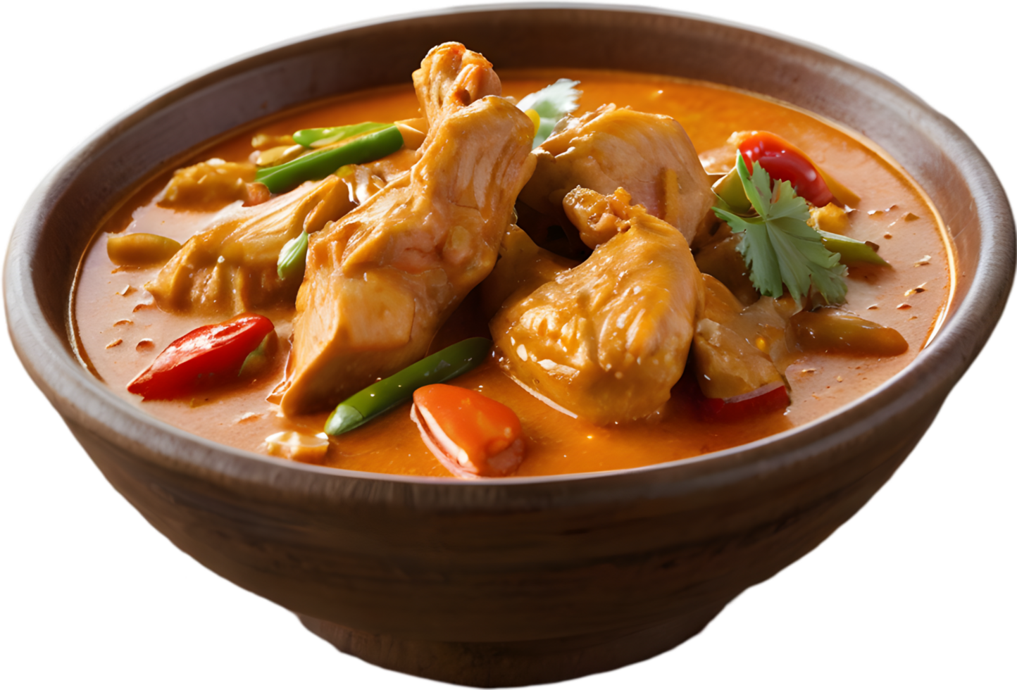 Gaeng Daeng, a flavorful Thai chicken curry with coconut milk base. AI-generated. png