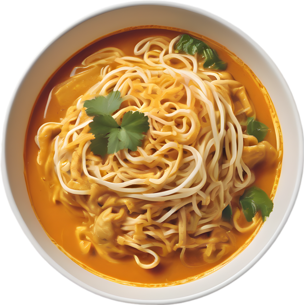 Khao Soi, a flavorful Thai curry noodle soup. AI-generated. png