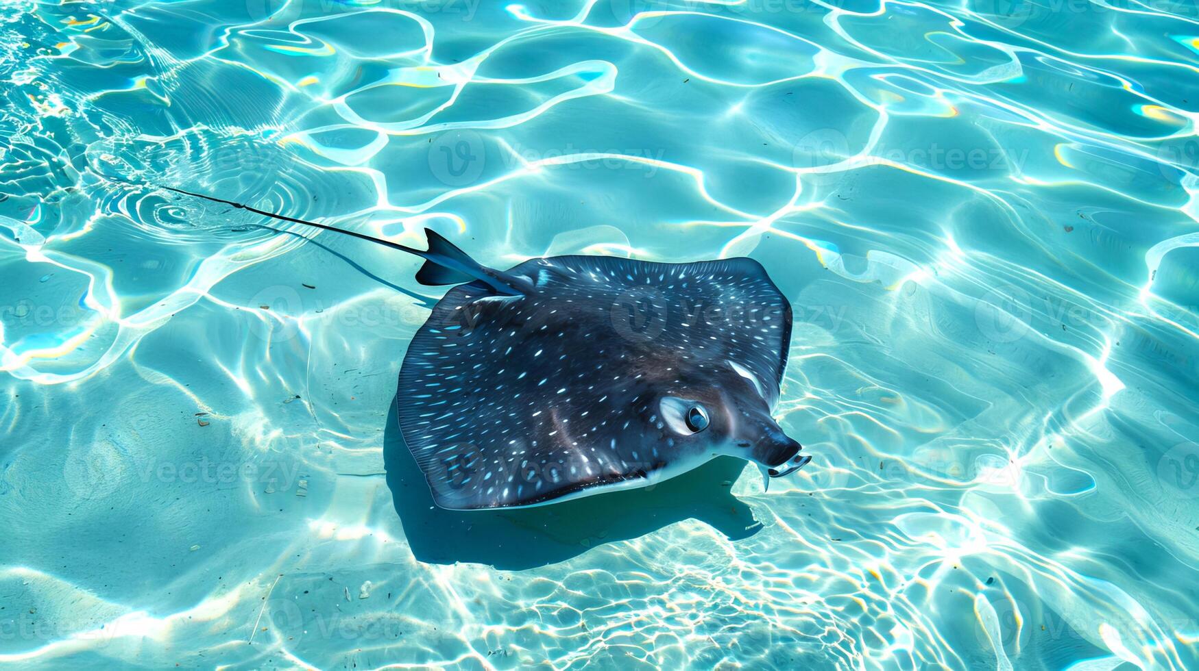 Stingray gliding through clear shallow waters. Serene marine animal in its natural habitat. Concept of aquatic life, peace in nature, and ocean photo
