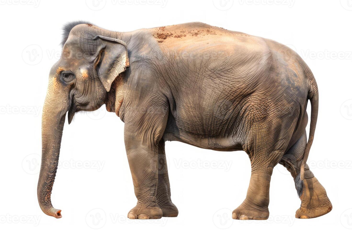 Elephant isolated on a white background. Cute Elephant standing alone. Concept of wildlife, animal portraits, zoology and conservation. photo