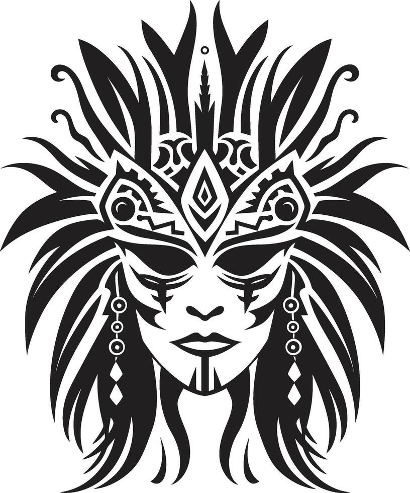 Oceanic Elegance Black Hawaii Tribal Woman Element Tropic Monochrome Tribal Woman Symbol vector
