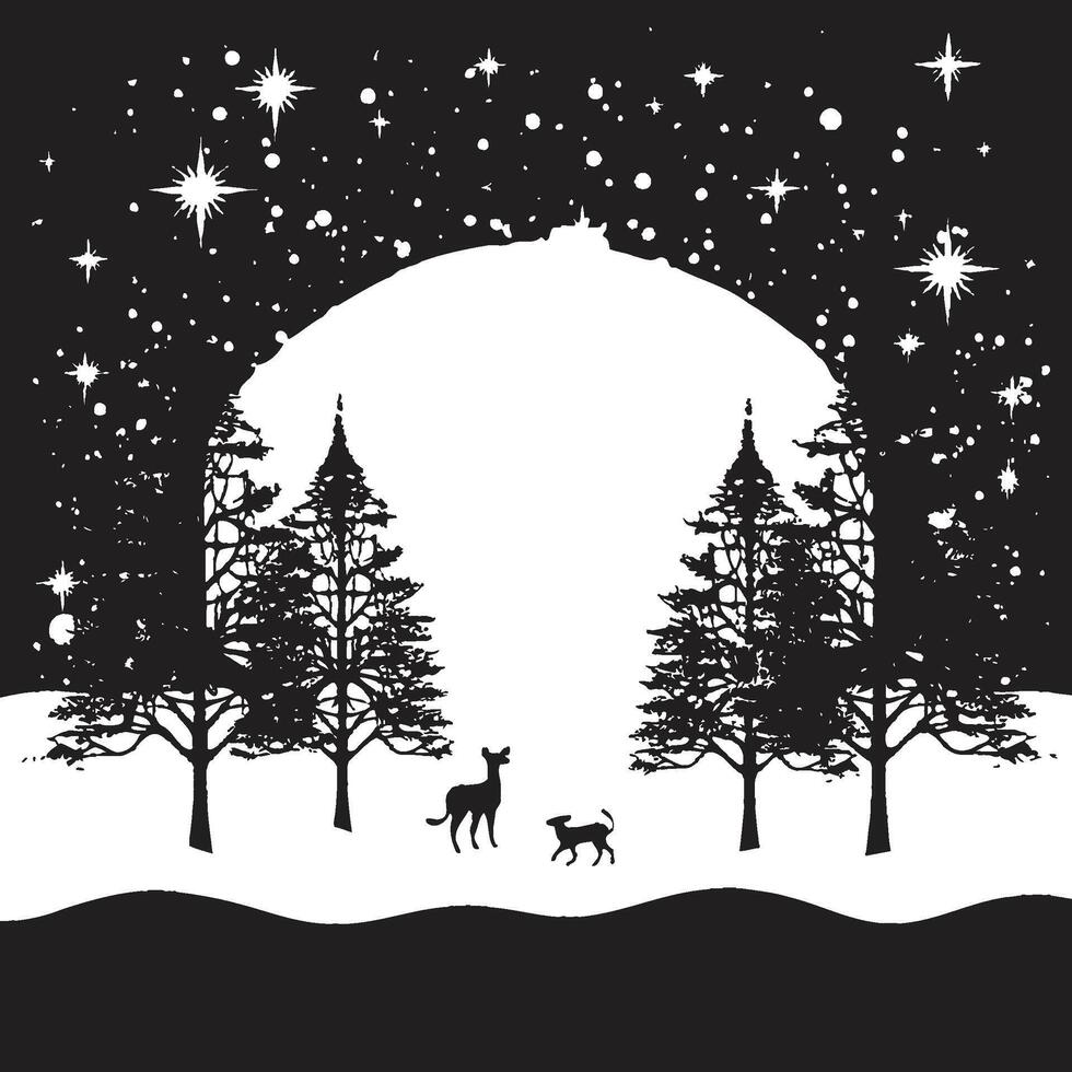 Midnight Mitten Magic Elegant Black Christmas Card Ink Icy Wonderland Contemporary Christmas Card Symbol vector