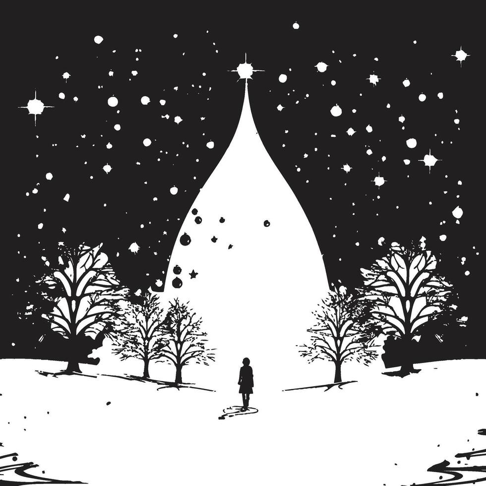 Silent Night Snowy Stillness Minimalistic Christmas Card Mystic Moonlight Manger Intriguing Black Christmas Card vector