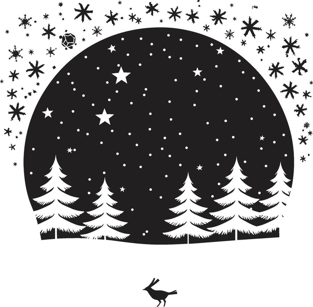 Ebony Everlasting Joy Refined Black Christmas Card Chic Frosty Flakes Modern Christmas Card Element vector