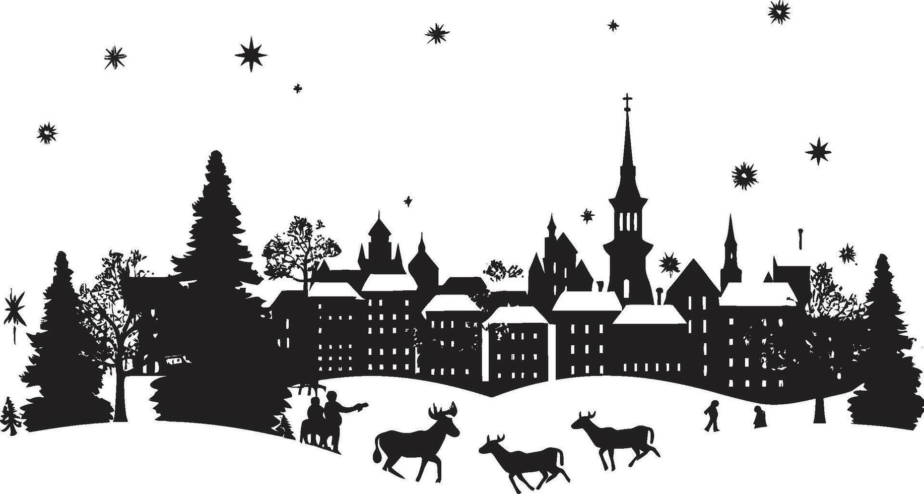 Midnight Magic Elegant Black Christmas Card Illustration Ink Winter Wonderland Contemporary Christmas Card vector